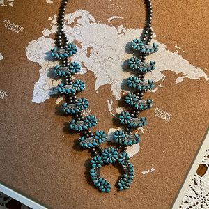 VTG Vintage AUTHENTIC Turquoise Squash Blossom Necklace 1960s 15” long